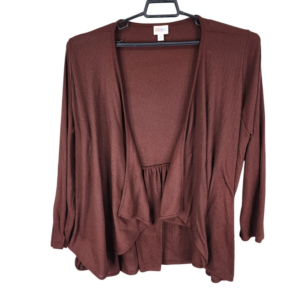 Womens Brown LuLaRoe Ribbed Open Front Cardigan Sweater Long Sleeve Size XL